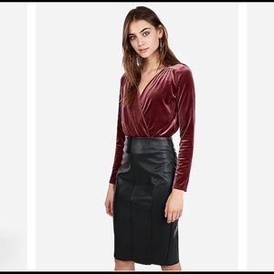 Velvet Surplice Thong Bodysuit